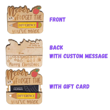 Custom Never Forget the Difference Teacher Gift Card Holder - Unicorn Fart Productions